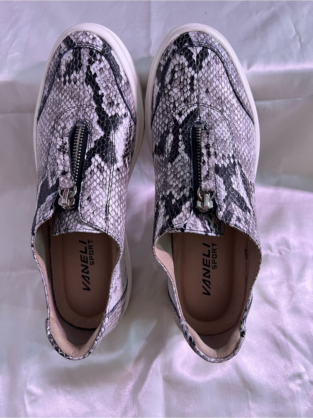 Vaneli Snake-Print Slip-On Sneakers in Black & White